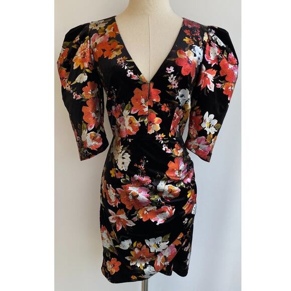 Bronx and Banco Floral Velvet mini dress sz XS - Picture 2 of 13